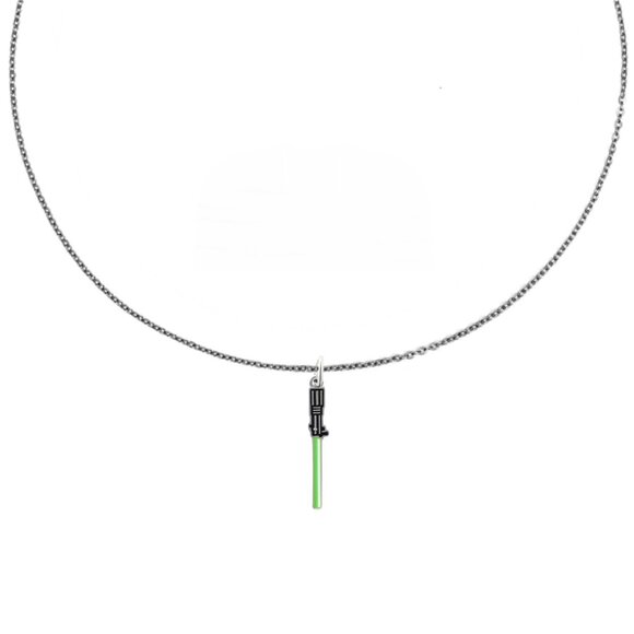 Star Wars "Green Light Saber" Silver Pendant Necklace - Picture 1 of 2